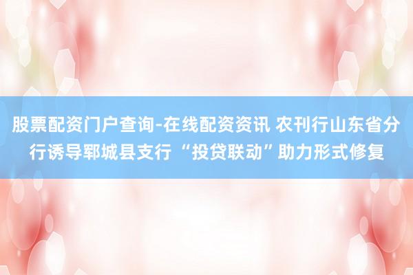 股票配资门户查询-在线配资资讯 农刊行山东省分行诱导郓城县支行 “投贷联动”助力形式修复